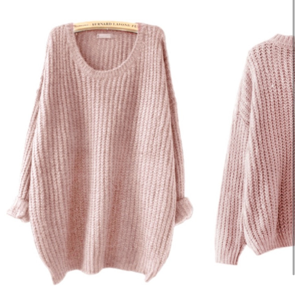 Pink off the shoulder chunky sweater